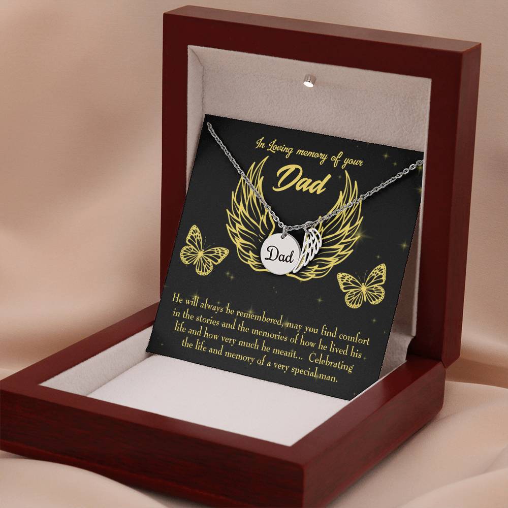 Memory of a Special Man Remembrance Necklace for Dad Angel Wing Charm Stainless Steel or 18k Gold Finish-Express Your Love Gifts