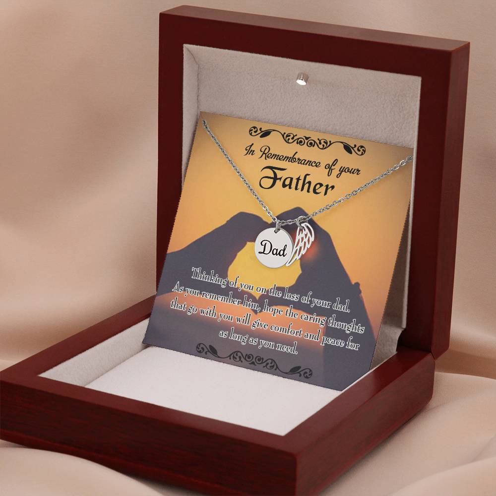 Thinking of You Remembrance Necklace for Dad Angel Wing Charm Stainless Steel or 18k Gold Finish-Express Your Love Gifts