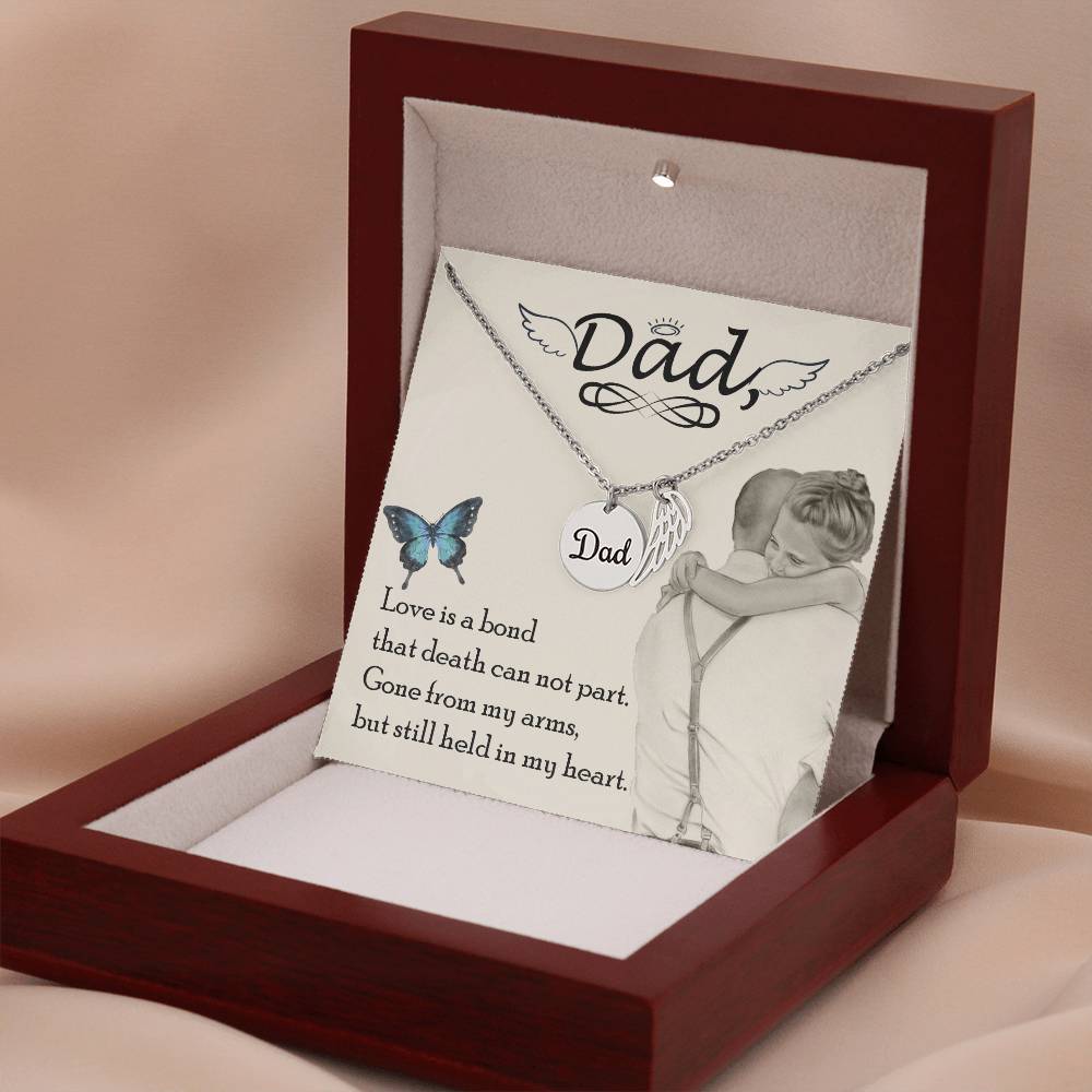 Love is Bond Remembrance Necklace for Dad Angel Wing Charm Stainless Steel or 18k Gold Finish-Express Your Love Gifts