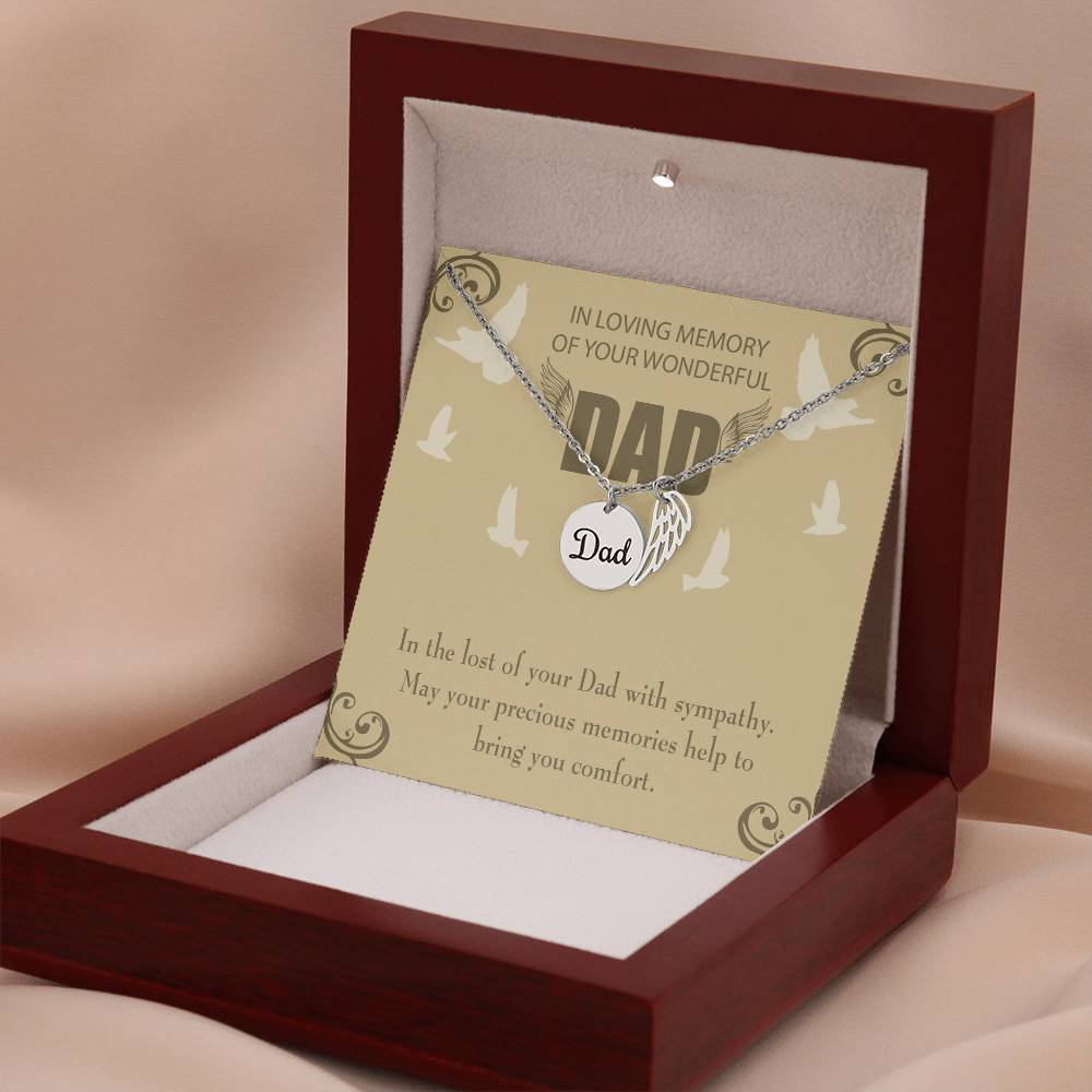 In the Lost of Your Dad Remembrance Necklace for Dad Angel Wing Charm Stainless Steel or 18k Gold Finish-Express Your Love Gifts