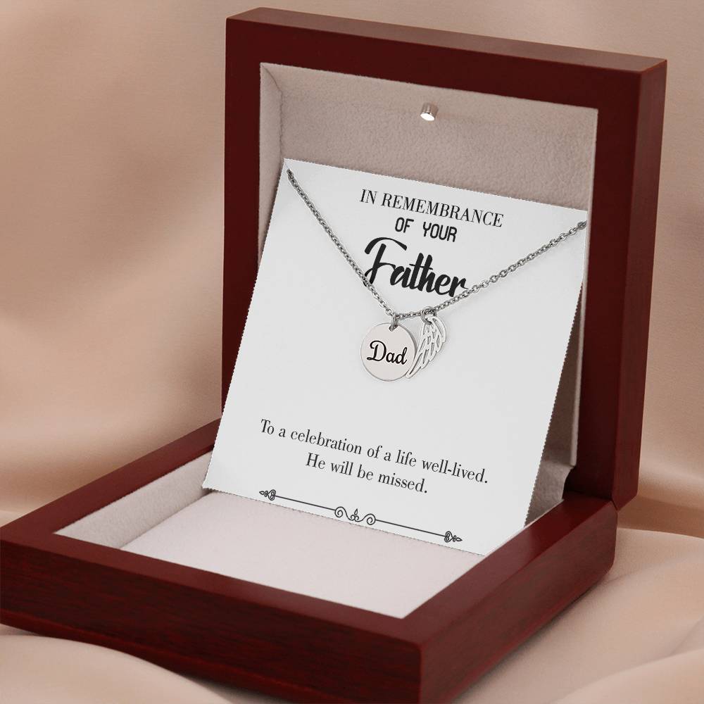 Celebration of a Life Remembrance Necklace for Dad Angel Wing Charm Stainless Steel or 18k Gold Finish-Express Your Love Gifts