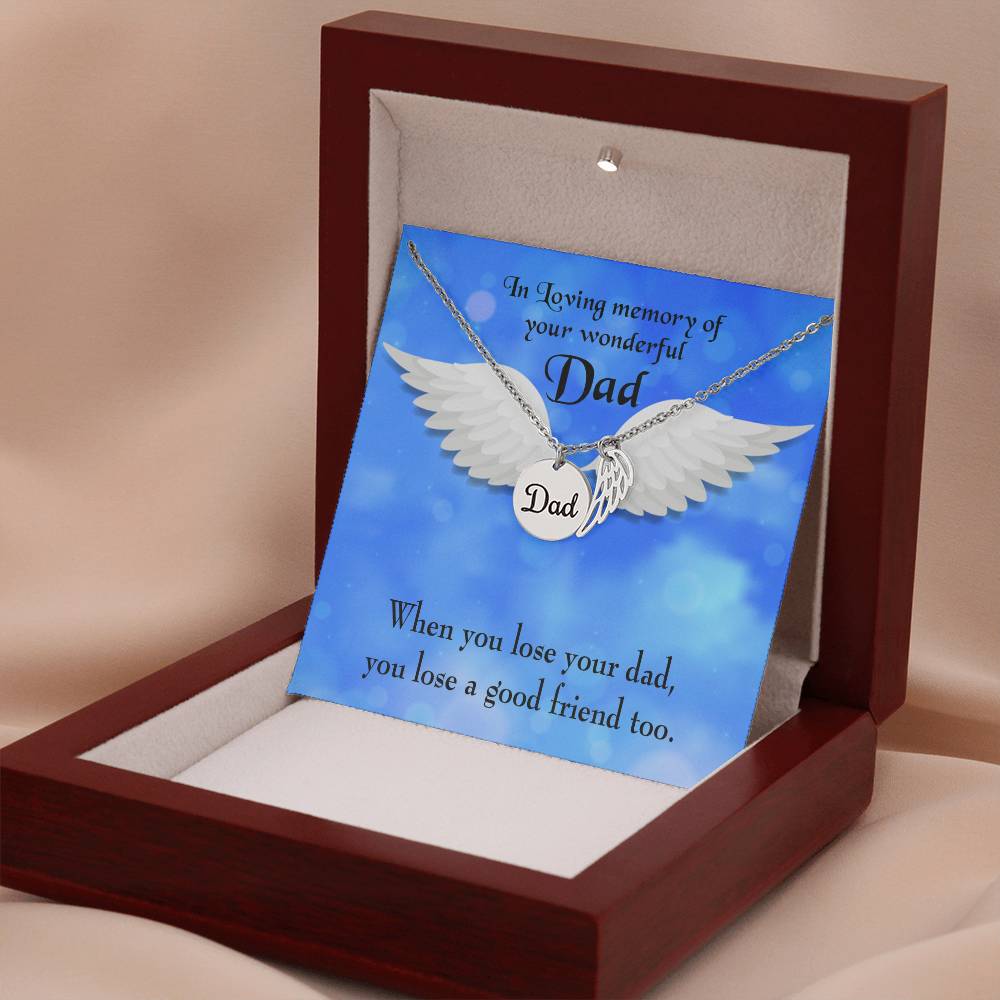 Dad and a Good Friend Remembrance Necklace for Dad Angel Wing Charm Stainless Steel or 18k Gold Finish-Express Your Love Gifts