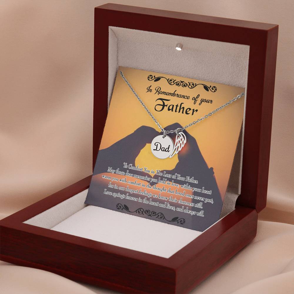 To Comfort You Remembrance Necklace for Dad Angel Wing Charm Stainless Steel or 18k Gold Finish-Express Your Love Gifts