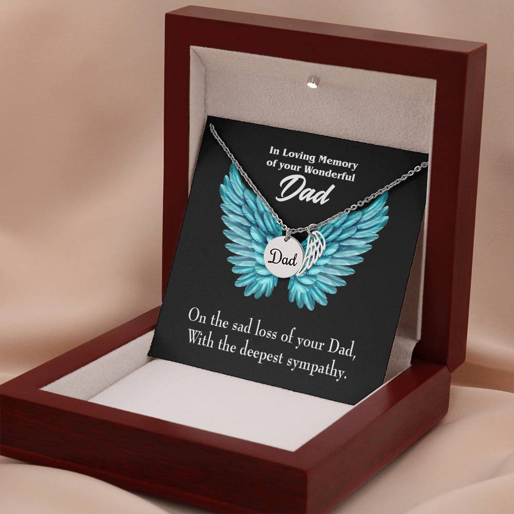 With Deepest Sympathy Remembrance Necklace for Dad Angel Wing Charm Stainless Steel or 18k Gold Finish-Express Your Love Gifts