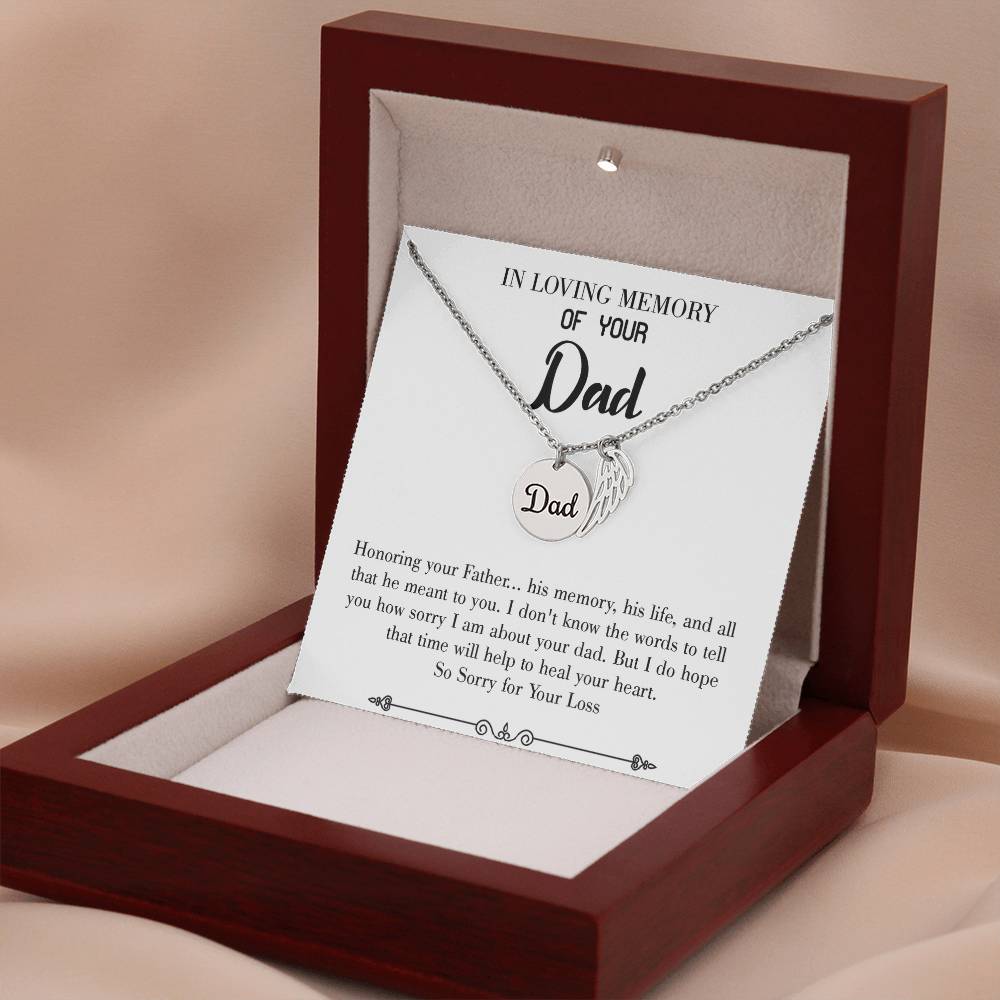 Honoring Your Father Remembrance Necklace for Dad Angel Wing Charm Stainless Steel or 18k Gold Finish-Express Your Love Gifts