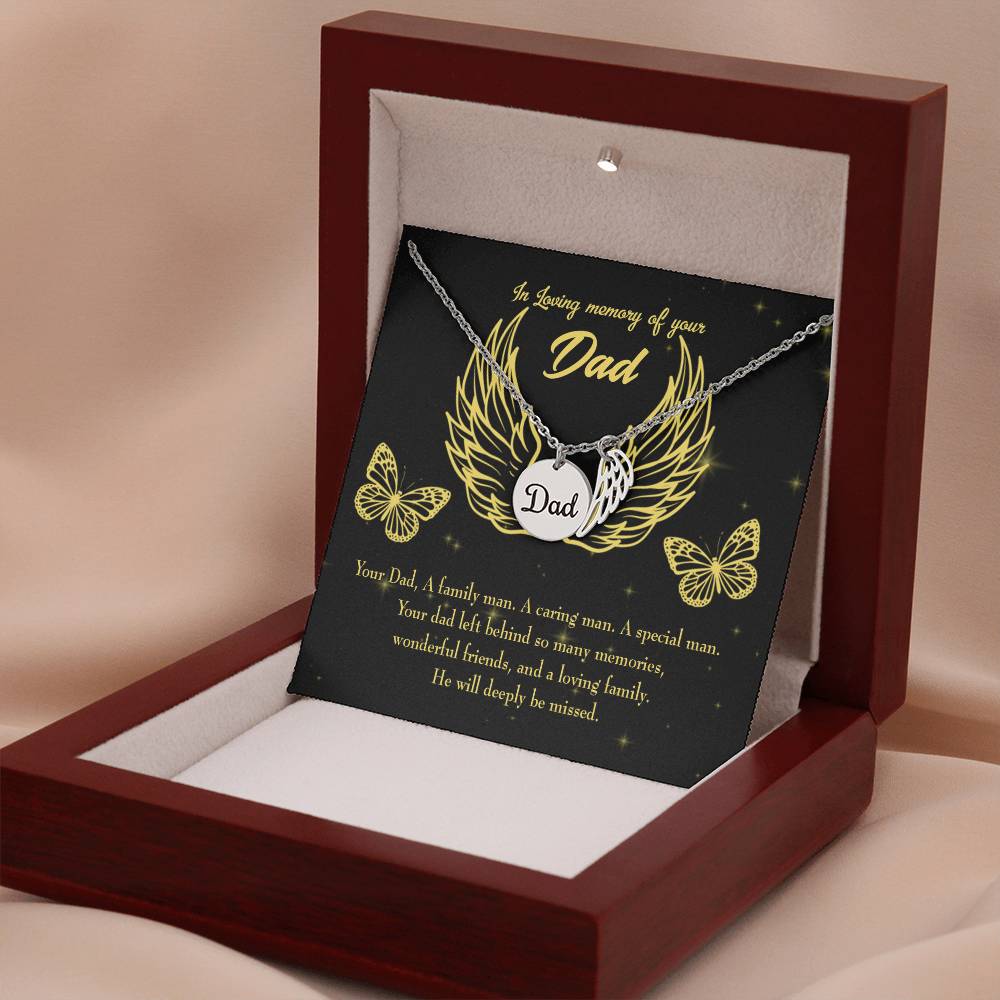 A Family Man Remembrance Necklace for Dad Angel Wing Charm Stainless Steel or 18k Gold Finish-Express Your Love Gifts