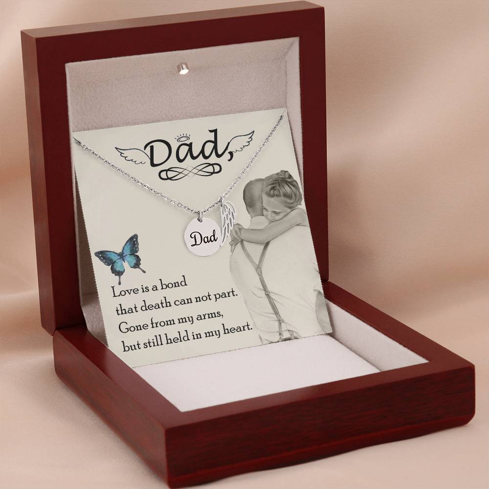 Love is Bond Remembrance Necklace for Dad Angel Wing Charm Stainless Steel or 18k Gold Finish-Express Your Love Gifts