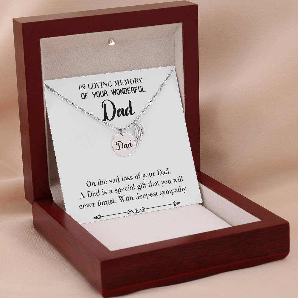 Special Gift Remembrance Necklace for Dad Angel Wing Charm Stainless Steel or 18k Gold Finish-Express Your Love Gifts