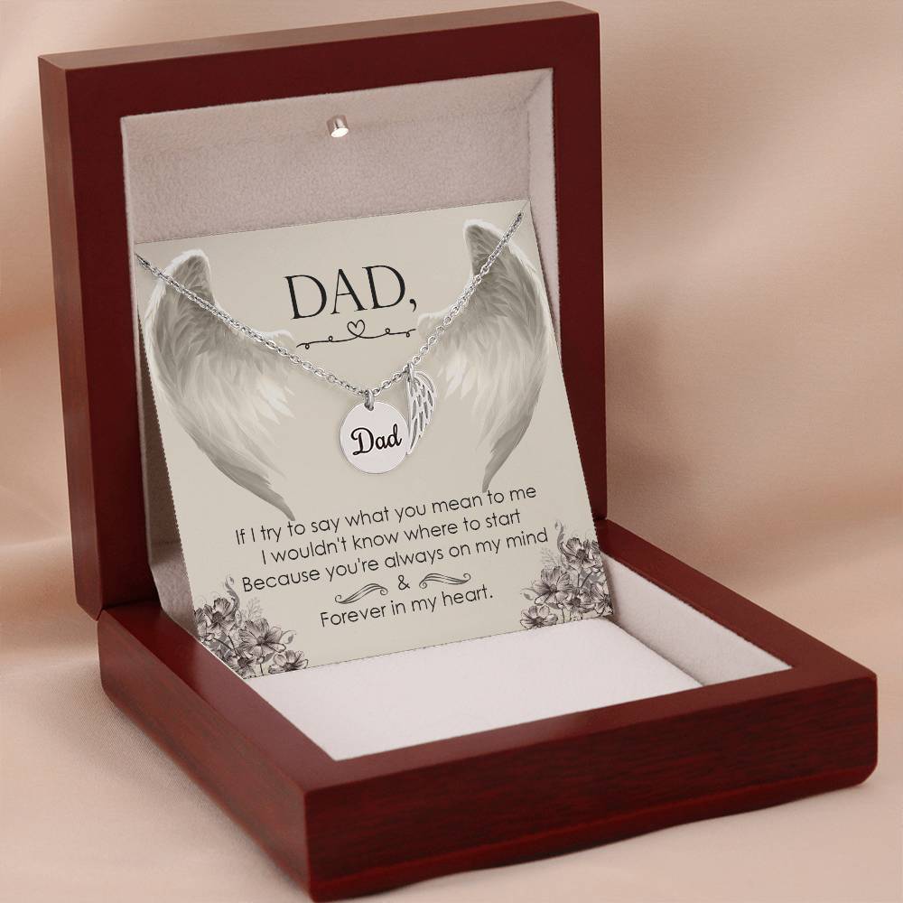 If I Try to Say Remembrance Necklace for Dad Angel Wing Charm Stainless Steel or 18k Gold Finish-Express Your Love Gifts