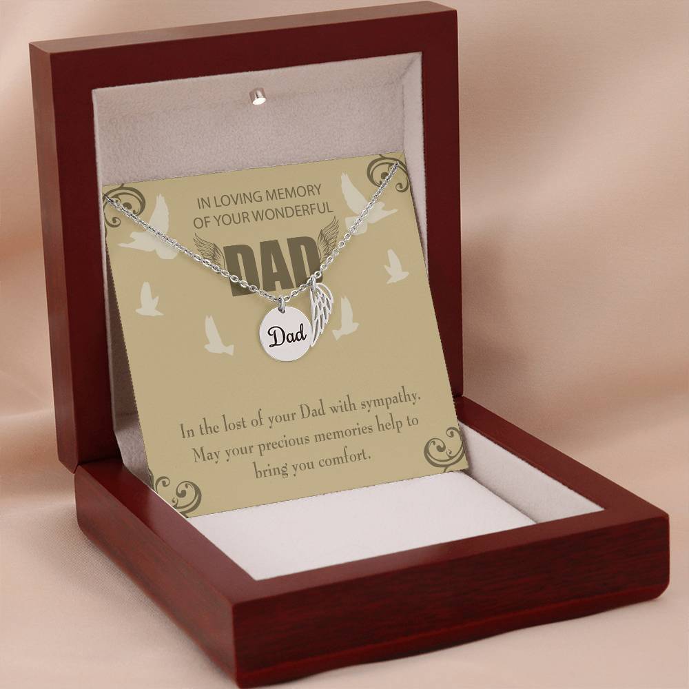 In the Lost of Your Dad Remembrance Necklace for Dad Angel Wing Charm Stainless Steel or 18k Gold Finish-Express Your Love Gifts
