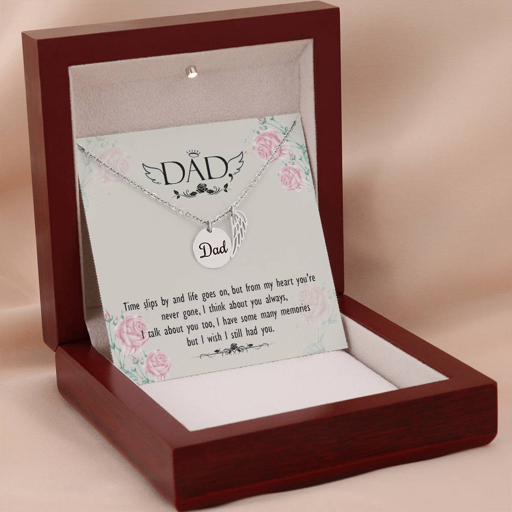Time Slips By Remembrance Necklace for Dad Angel Wing Charm Stainless Steel or 18k Gold Finish-Express Your Love Gifts