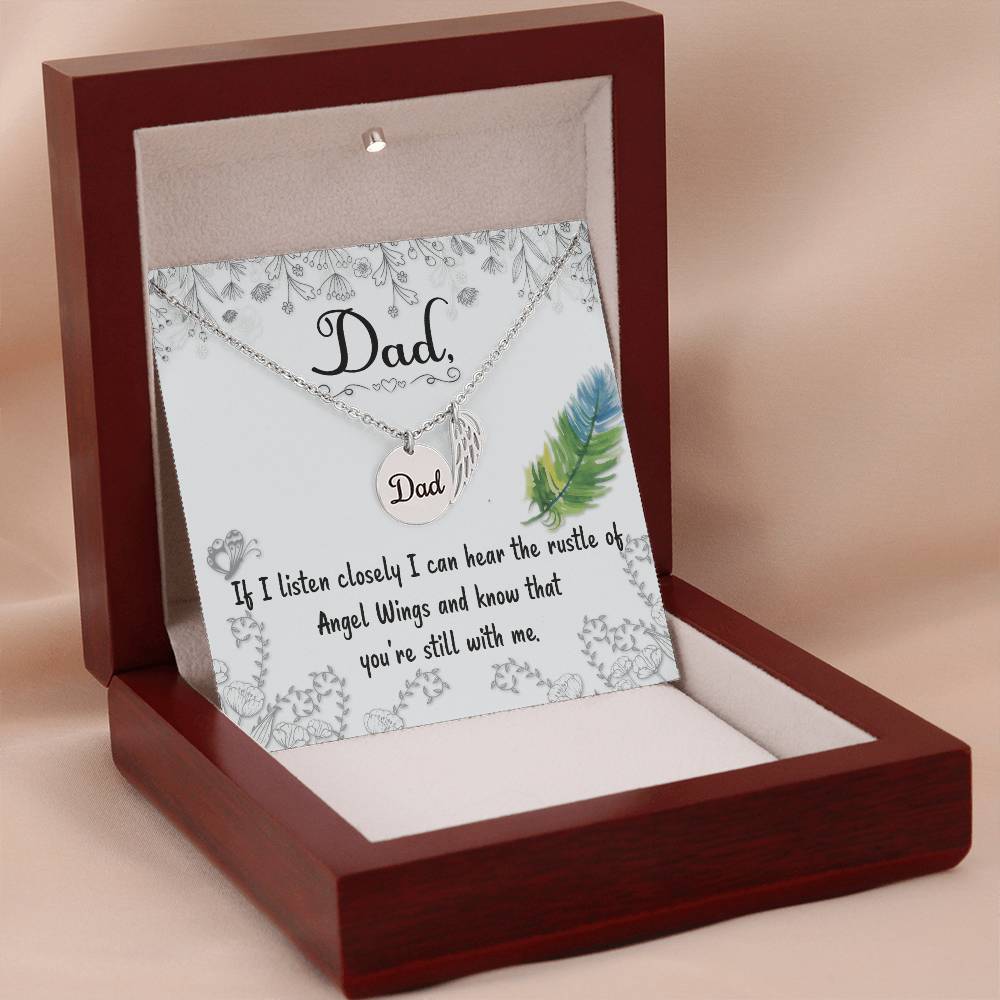 If I Listen Closely Remembrance Necklace for Dad Angel Wing Charm Stainless Steel or 18k Gold Finish-Express Your Love Gifts