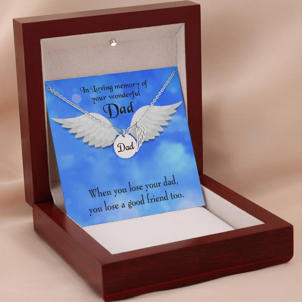 Dad and a Good Friend Remembrance Necklace for Dad Angel Wing Charm Stainless Steel or 18k Gold Finish-Express Your Love Gifts
