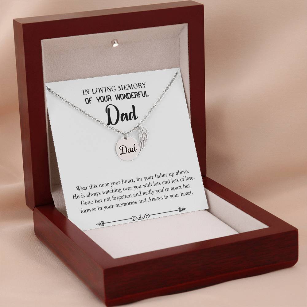 Father Up Above Remembrance Necklace for Dad Angel Wing Charm Stainless Steel or 18k Gold Finish-Express Your Love Gifts