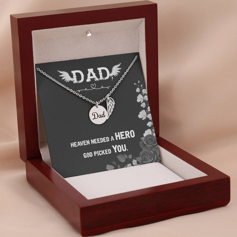 Heaven Needed a Hero Remembrance Necklace for Dad Angel Wing Charm Stainless Steel or 18k Gold Finish-Express Your Love Gifts