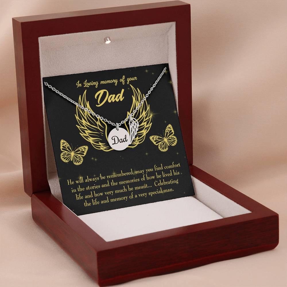 Memory of a Special Man Remembrance Necklace for Dad Angel Wing Charm Stainless Steel or 18k Gold Finish-Express Your Love Gifts