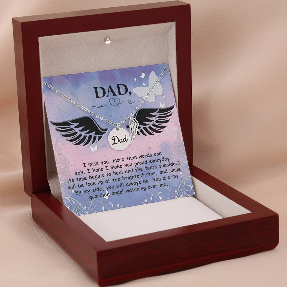 I Miss You More Remembrance Necklace for Dad Angel Wing Charm Stainless Steel or 18k Gold Finish-Express Your Love Gifts