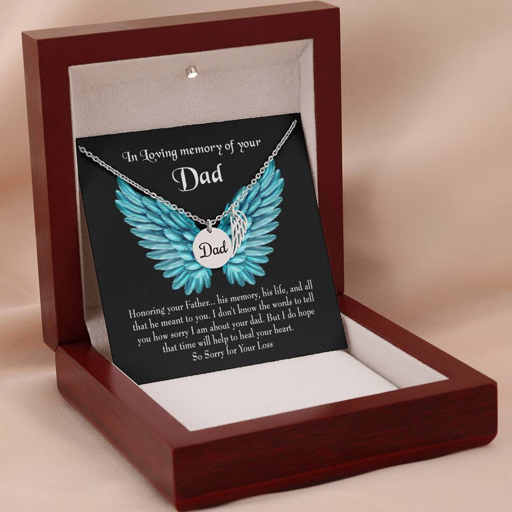Honoring Your Dad Remembrance Necklace for Dad Angel Wing Charm Stainless Steel or 18k Gold Finish-Express Your Love Gifts