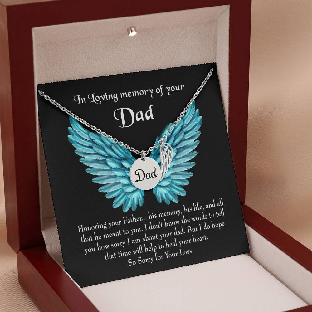 Honoring Your Dad Remembrance Necklace for Dad Angel Wing Charm Stainless Steel or 18k Gold Finish-Express Your Love Gifts