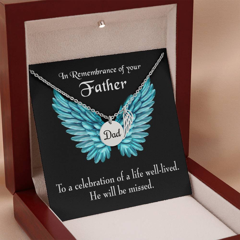 He Will Be Missed Remembrance Necklace for Dad Angel Wing Charm Stainless Steel or 18k Gold Finish-Express Your Love Gifts