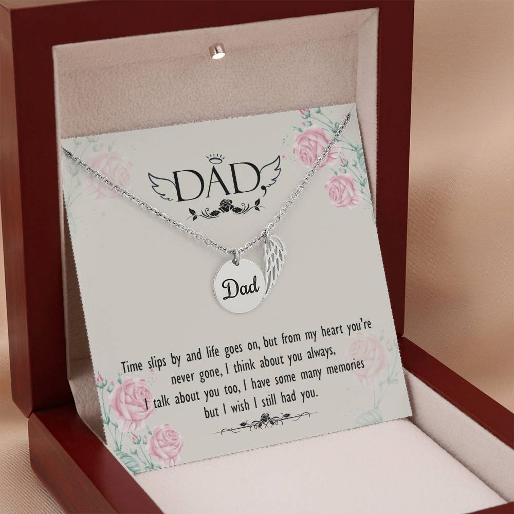 Time Slips By Remembrance Necklace for Dad Angel Wing Charm Stainless Steel or 18k Gold Finish-Express Your Love Gifts