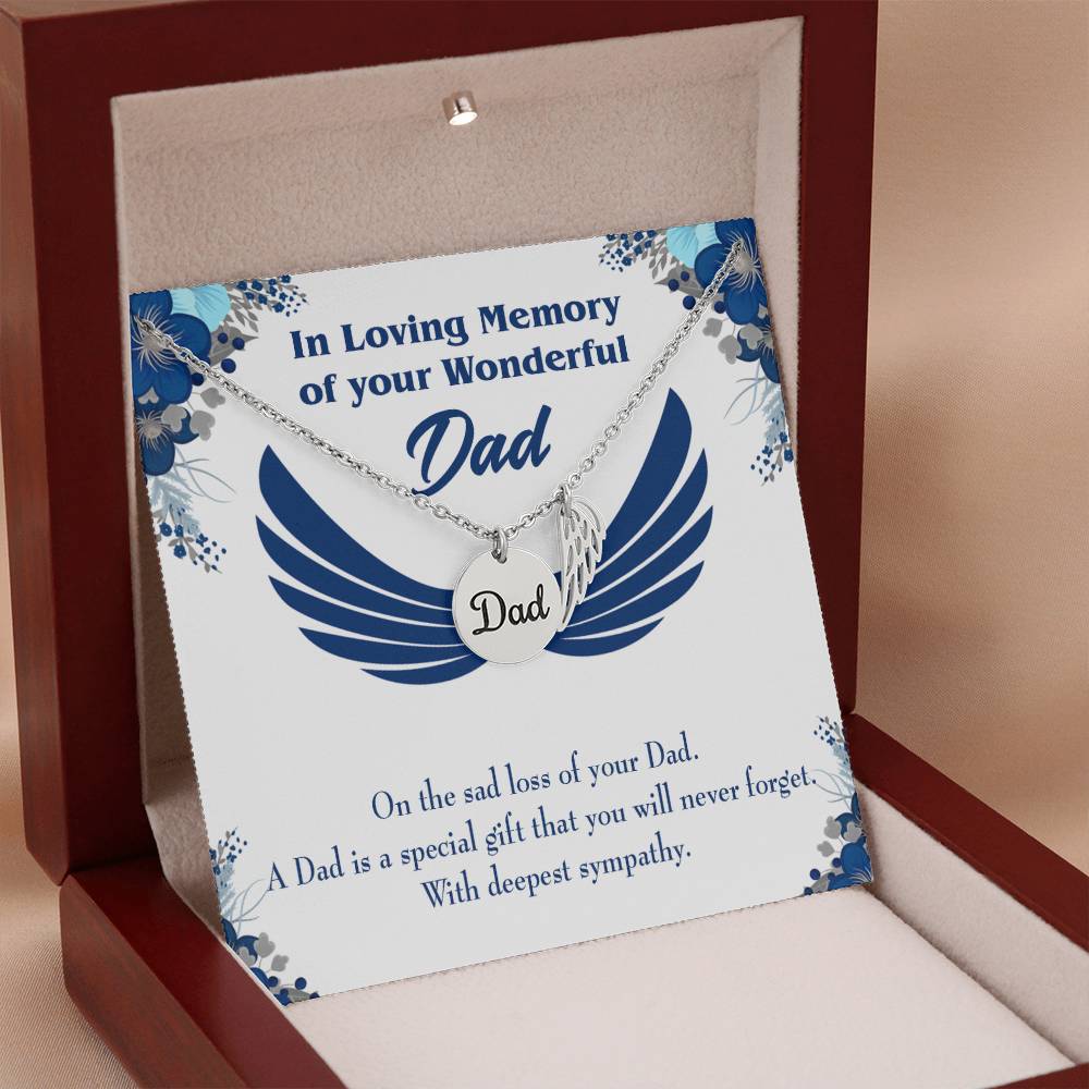 Dad is a Special Gift Remembrance Necklace for Dad Angel Wing Charm Stainless Steel or 18k Gold Finish-Express Your Love Gifts