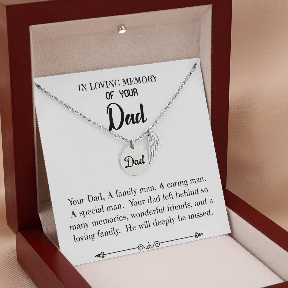 A Special Family Man Remembrance Necklace for Dad Angel Wing Charm Stainless Steel or 18k Gold Finish-Express Your Love Gifts