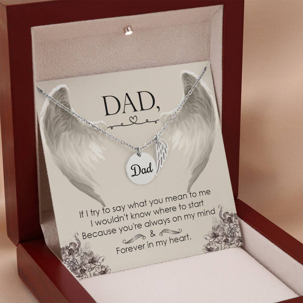 If I Try to Say Remembrance Necklace for Dad Angel Wing Charm Stainless Steel or 18k Gold Finish-Express Your Love Gifts
