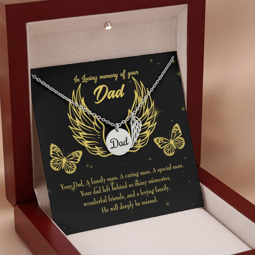 A Family Man Remembrance Necklace for Dad Angel Wing Charm Stainless Steel or 18k Gold Finish-Express Your Love Gifts