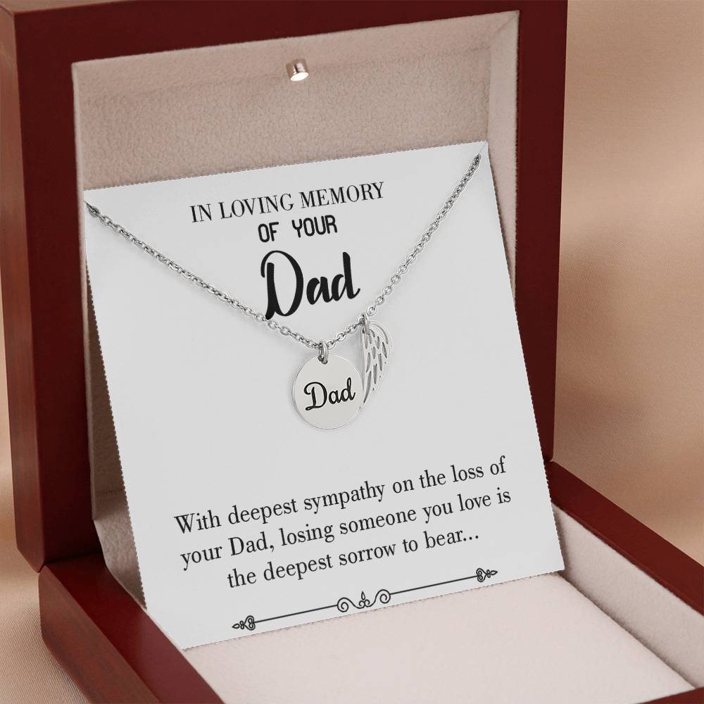 Losing Someone You Love Remembrance Necklace for Dad Angel Wing Charm Stainless Steel or 18k Gold Finish-Express Your Love Gifts
