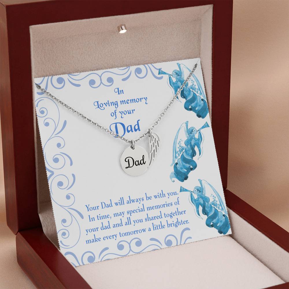 Tomorrow a Little Brighter Remembrance Necklace for Dad Angel Wing Charm Stainless Steel or 18k Gold Finish-Express Your Love Gifts