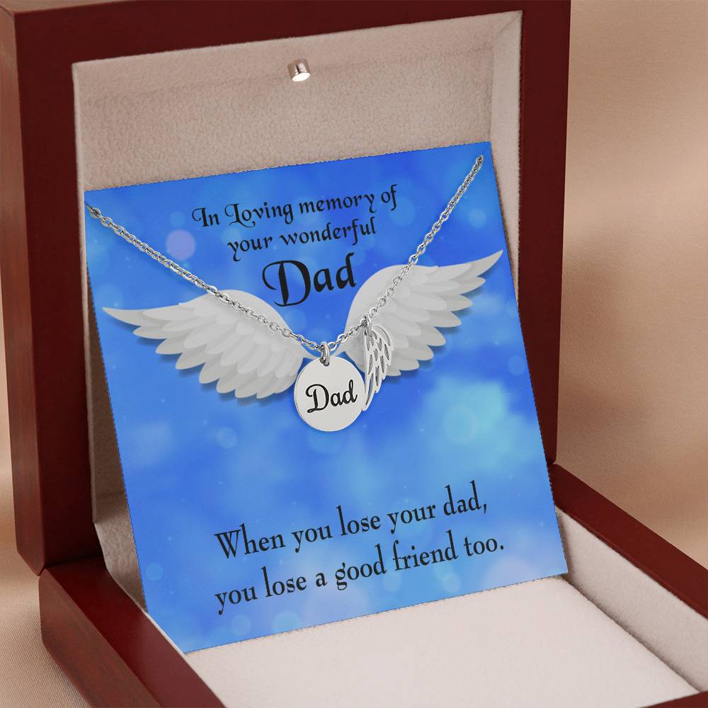 Dad and a Good Friend Remembrance Necklace for Dad Angel Wing Charm Stainless Steel or 18k Gold Finish-Express Your Love Gifts