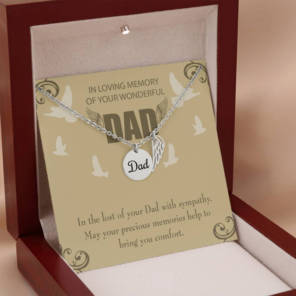 In the Lost of Your Dad Remembrance Necklace for Dad Angel Wing Charm Stainless Steel or 18k Gold Finish-Express Your Love Gifts