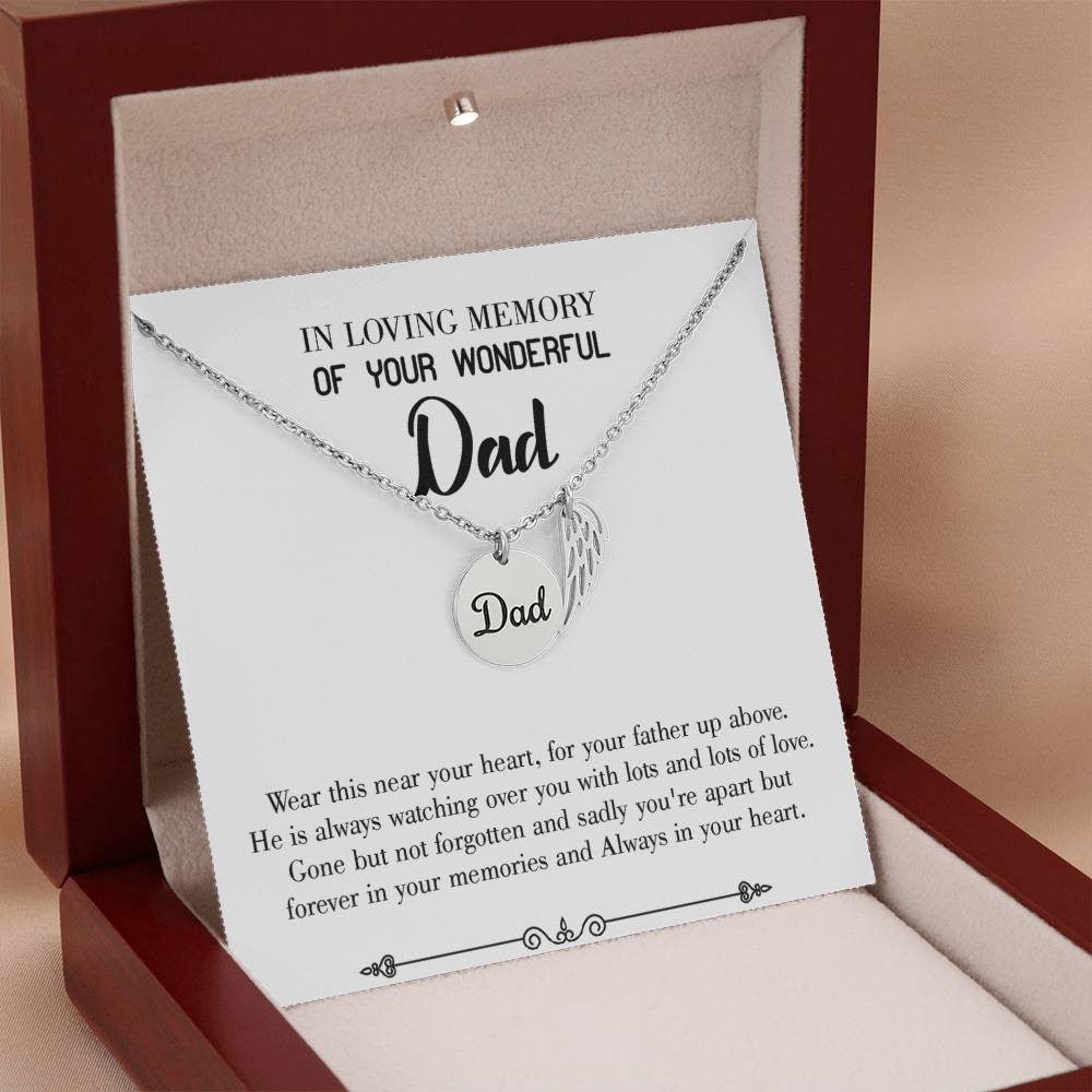 Father Up Above Remembrance Necklace for Dad Angel Wing Charm Stainless Steel or 18k Gold Finish-Express Your Love Gifts