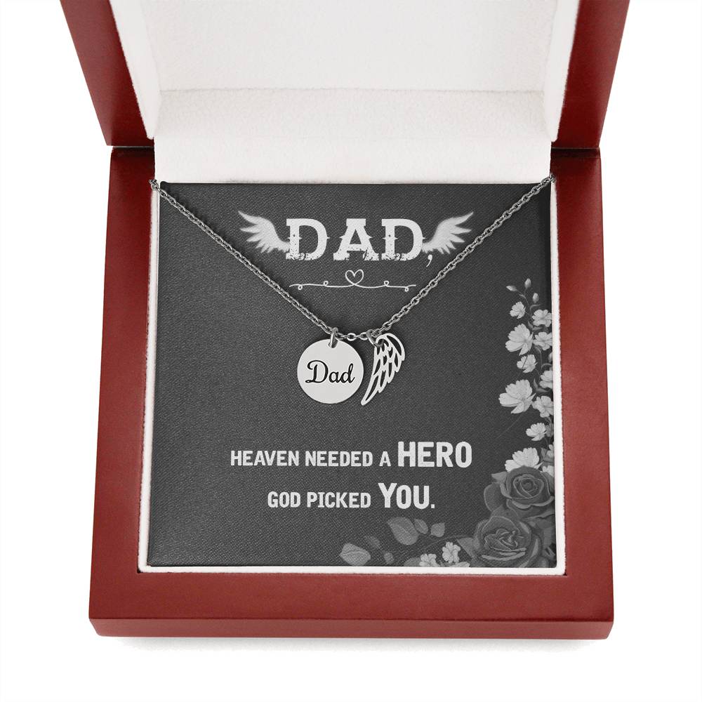 Heaven Needed a Hero Remembrance Necklace for Dad Angel Wing Charm Stainless Steel or 18k Gold Finish-Express Your Love Gifts