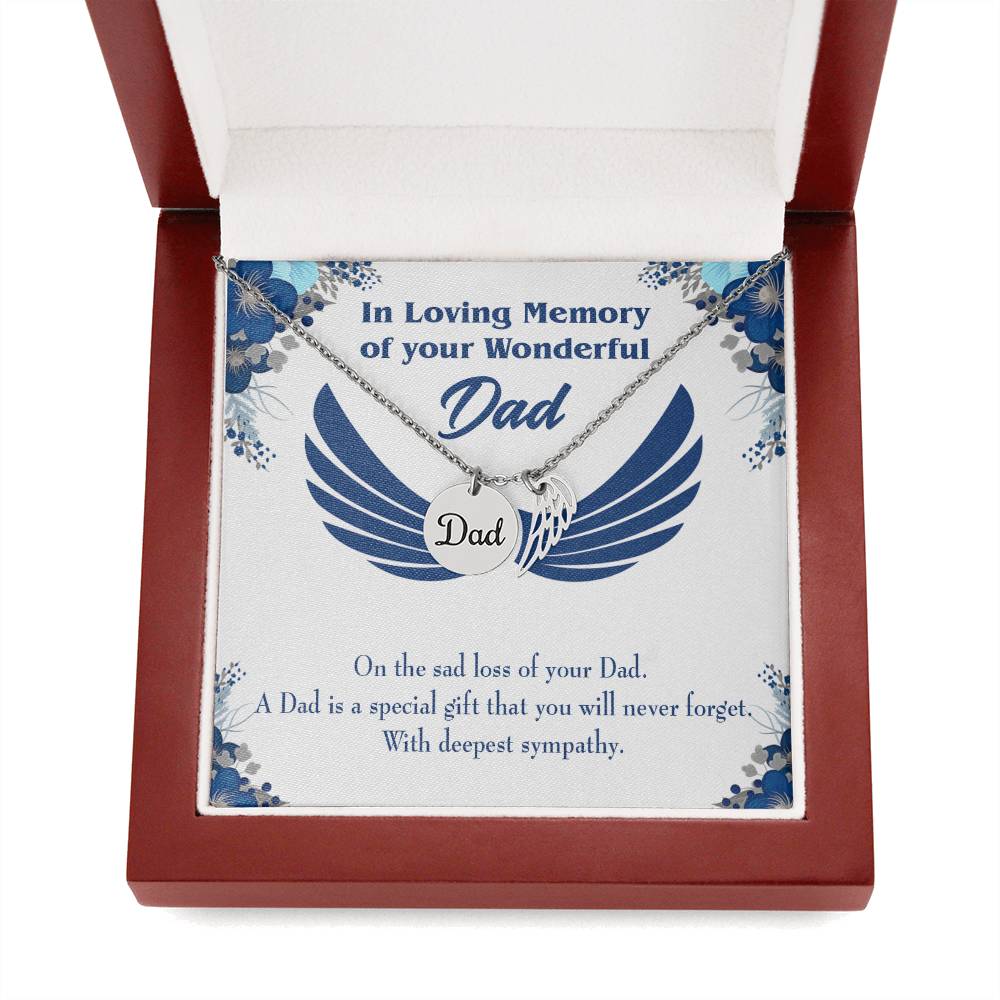 Dad is a Special Gift Remembrance Necklace for Dad Angel Wing Charm Stainless Steel or 18k Gold Finish-Express Your Love Gifts