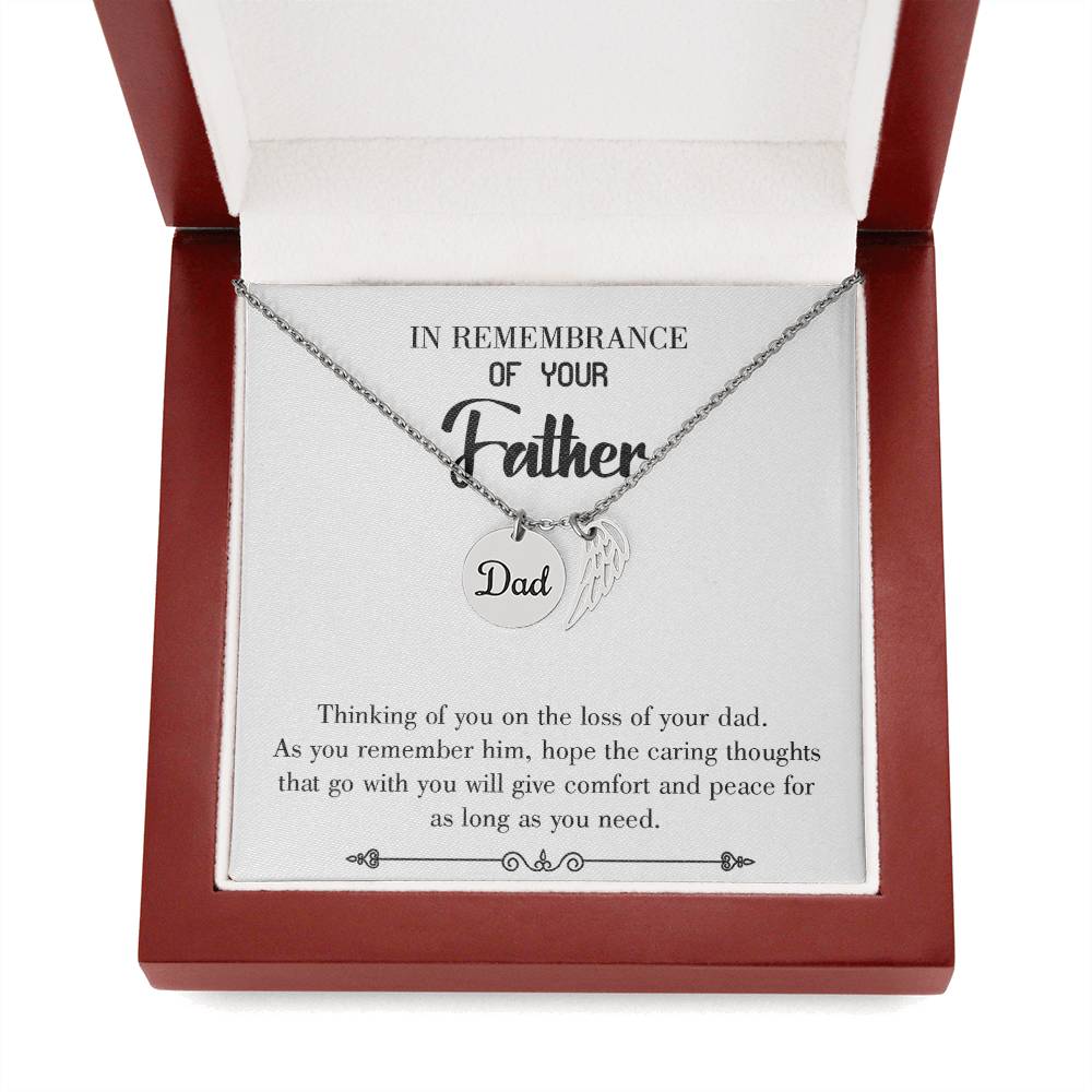 Comfort and Peace Remembrance Necklace for Dad Angel Wing Charm Stainless Steel or 18k Gold Finish-Express Your Love Gifts