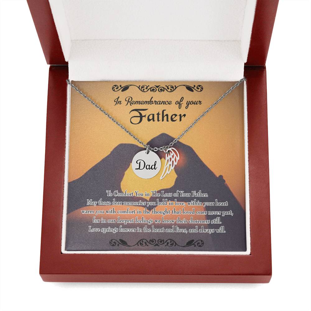 To Comfort You Remembrance Necklace for Dad Angel Wing Charm Stainless Steel or 18k Gold Finish-Express Your Love Gifts