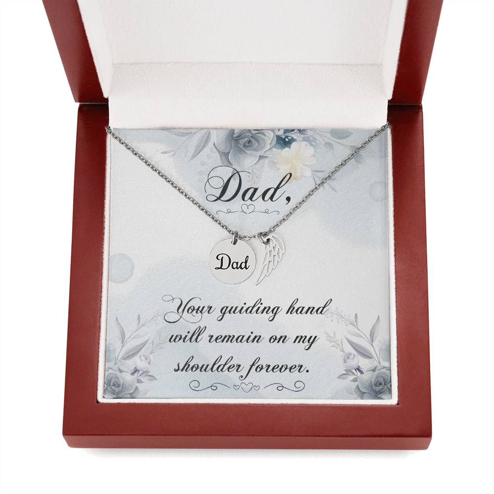 Your Guiding Hand Remembrance Necklace For Dad Angel Wing Charm Stainless Steel or 18k Gold Finish-Express Your Love Gifts