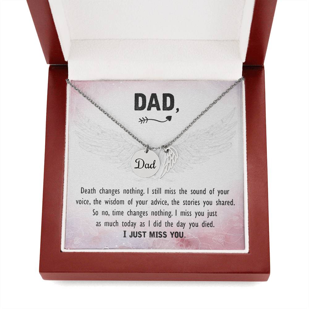 Death Changes Nothing Remembrance Necklace for Dad Angel Wing Charm Stainless Steel or 18k Gold Finish-Express Your Love Gifts