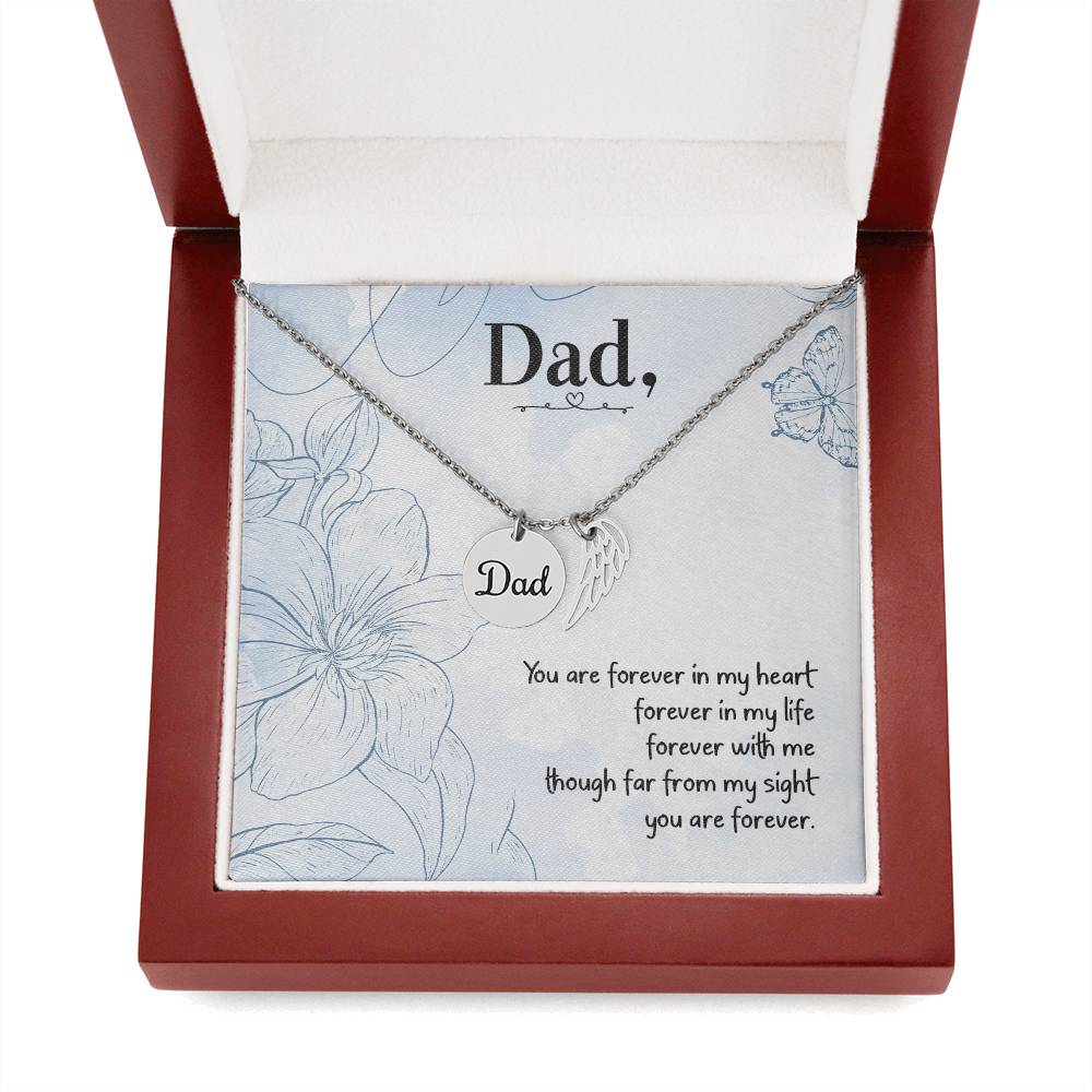 You are Forever in My Heart Dad Remembrance Necklace for Dad Angel Wing Charm Stainless Steel or 18k Gold Finish-Express Your Love Gifts