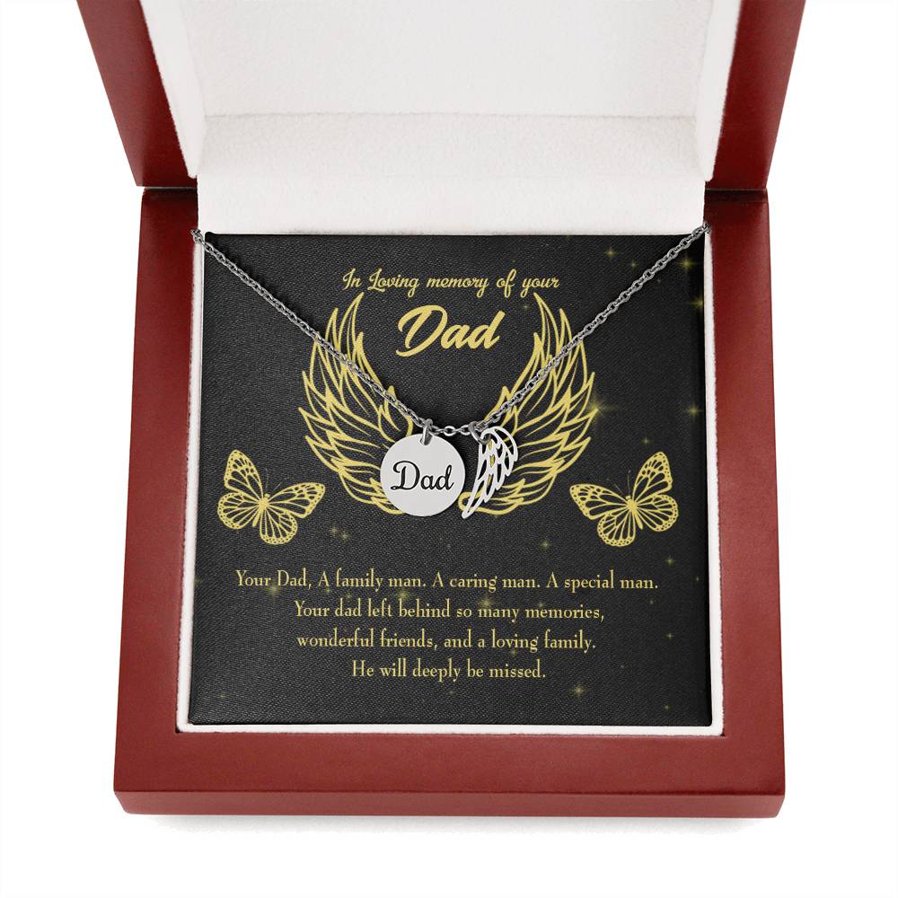 A Family Man Remembrance Necklace for Dad Angel Wing Charm Stainless Steel or 18k Gold Finish-Express Your Love Gifts