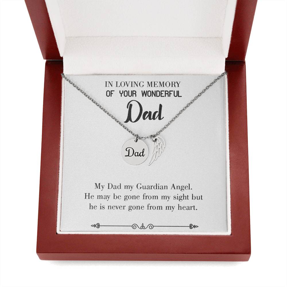 Dad, A Guardian Angel Remembrance Necklace for Dad Angel Wing Charm Stainless Steel or 18k Gold Finish-Express Your Love Gifts