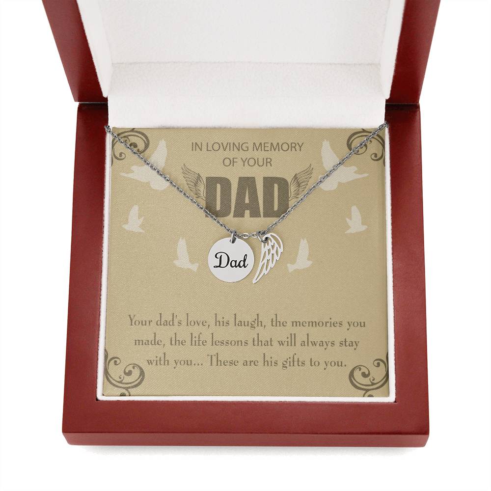 In Loving Memory Remembrance Necklace for Dad Angel Wing Charm Stainless Steel or 18k Gold Finish Remembrance Necklace for Dad Angel Wing Charm Stainless Steel or 18k Gold Finish-Express Your Love Gifts