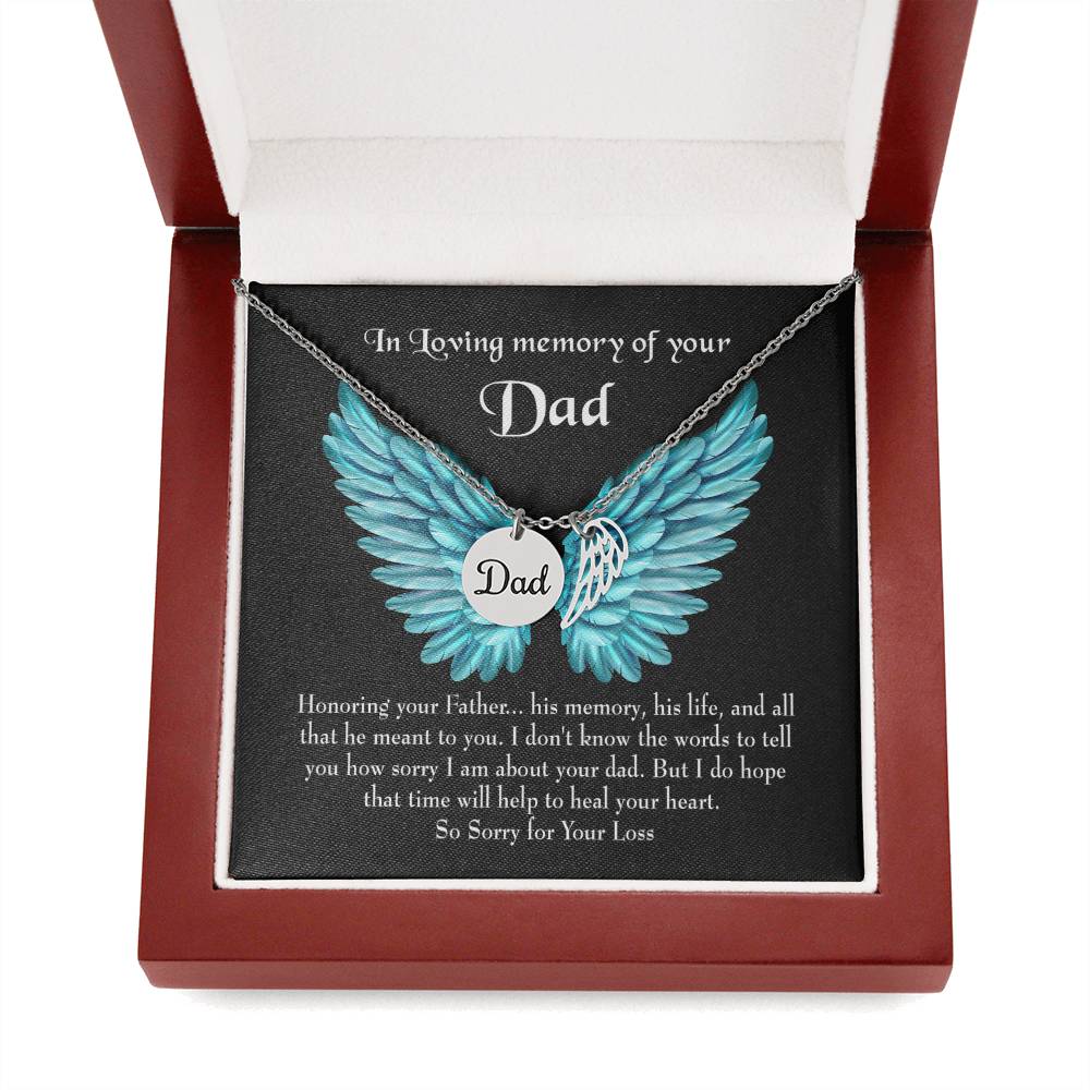 Honoring Your Dad Remembrance Necklace for Dad Angel Wing Charm Stainless Steel or 18k Gold Finish-Express Your Love Gifts