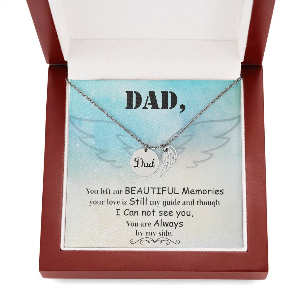 Dad You Left Me Remembrance Necklace for Dad Angel Wing Charm Stainless Steel or 18k Gold Finish-Express Your Love Gifts
