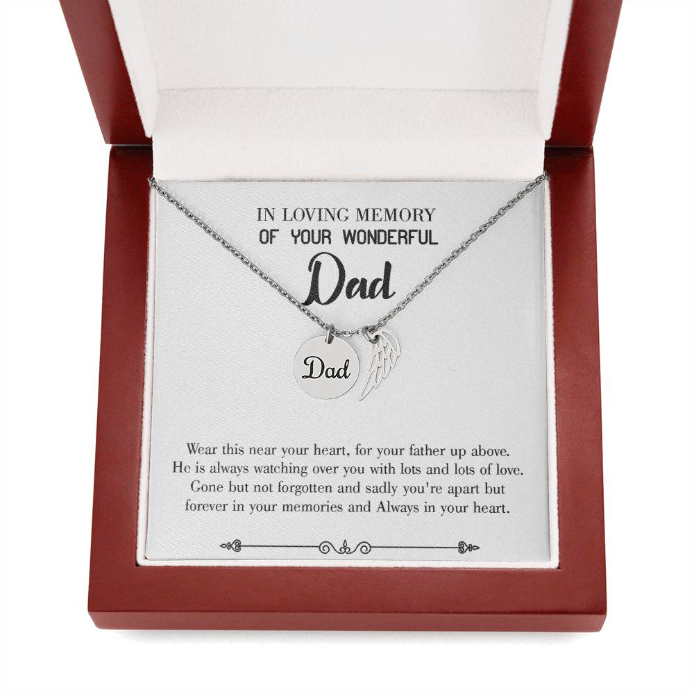 Father Up Above Remembrance Necklace for Dad Angel Wing Charm Stainless Steel or 18k Gold Finish-Express Your Love Gifts