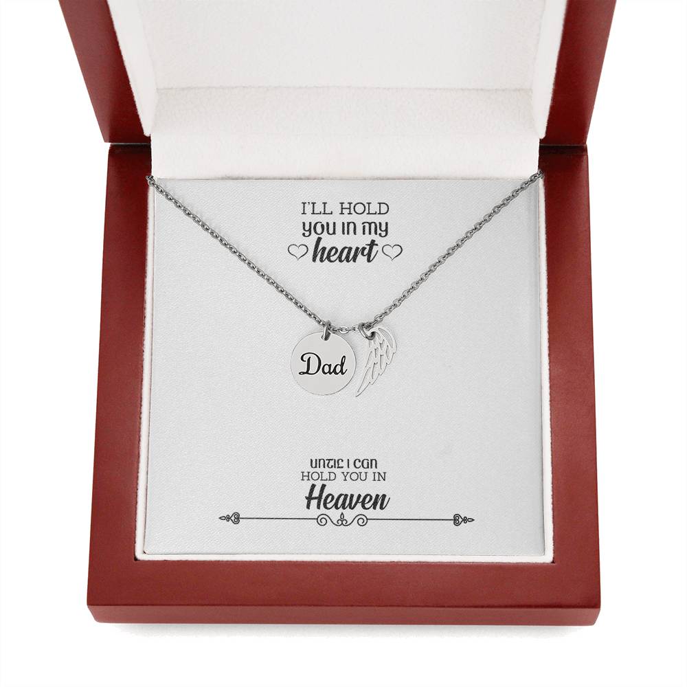 I'll Hold You in My Heart Remembrance Necklace for Dad Angel Wing Charm Stainless Steel or 18k Gold Finish-Express Your Love Gifts