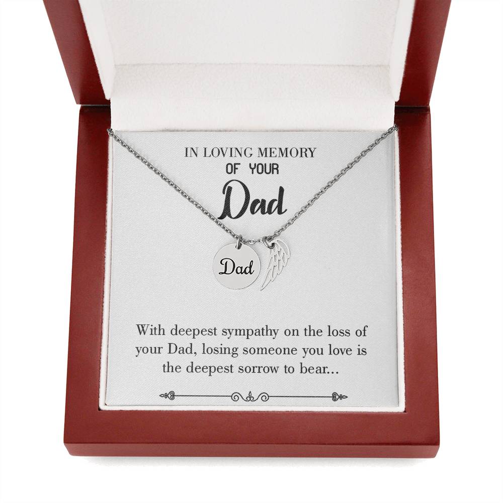 Losing Someone You Love Remembrance Necklace for Dad Angel Wing Charm Stainless Steel or 18k Gold Finish-Express Your Love Gifts
