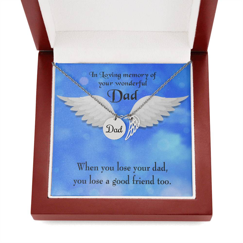 Dad and a Good Friend Remembrance Necklace for Dad Angel Wing Charm Stainless Steel or 18k Gold Finish-Express Your Love Gifts